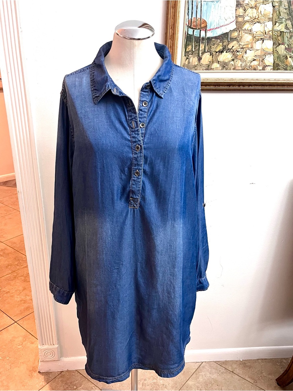 Time and Tru Long Sleeve Denim Tunic Dress - Blue